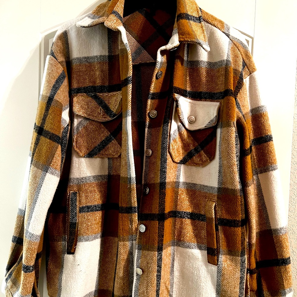 Lightly worn flannel shacket